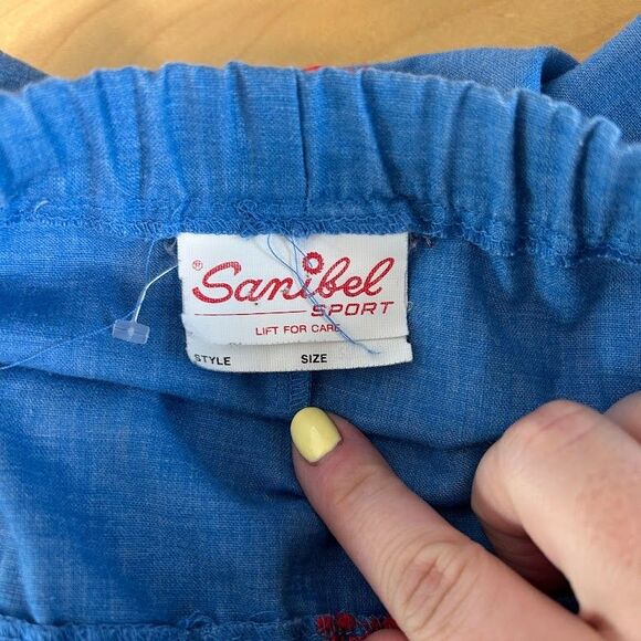 VTG Denim Chambray Skirt S Blue Embroidered Red Lobsters Nautical Coastal - Picture 7 of 8